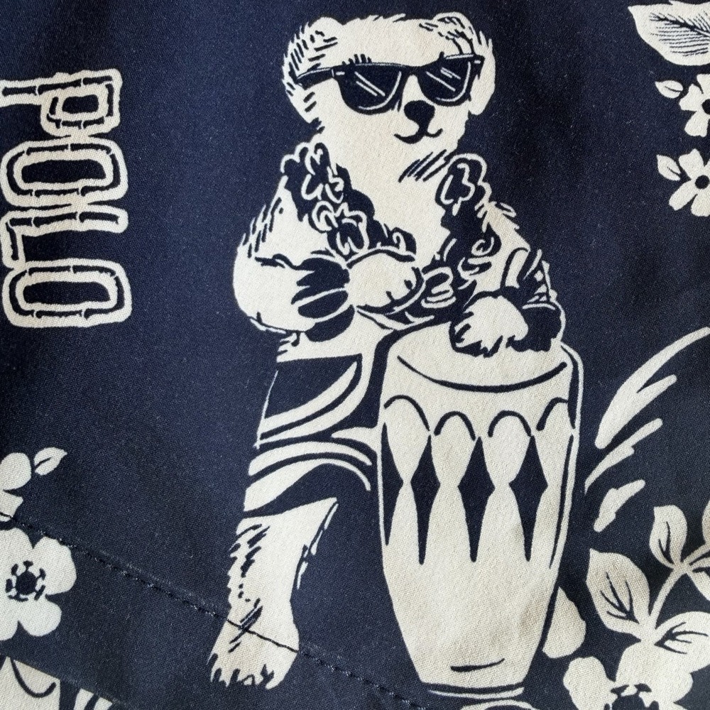 Polo Ralph Lauren Young Boys Swim Trunks Aloha BEAR Luau Navy Floral Large 14/16